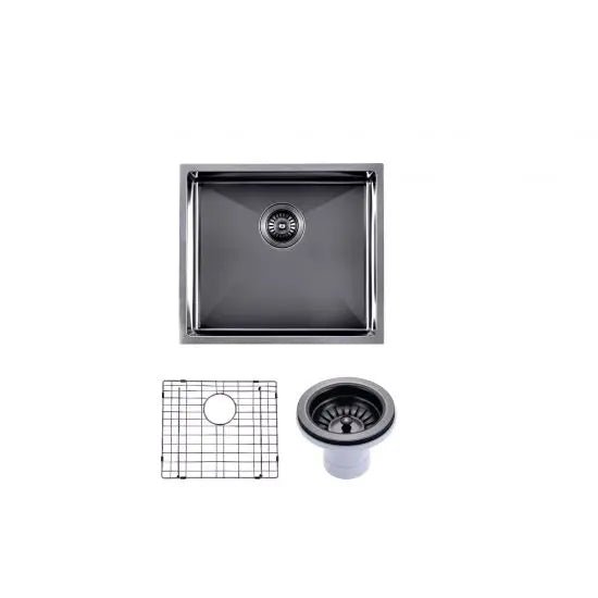 Gun Metal Grey 490x440x230mm 1.2mm Handmade Top/Undermount Single Bowl Kitchen/Laundry Sink - Hera BathwareGun Metal