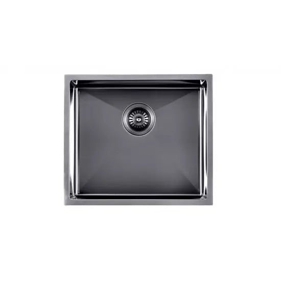 Gun Metal Grey 490x440x230mm 1.2mm Handmade Top/Undermount Single Bowl Kitchen/Laundry Sink - Hera BathwareGun Metal