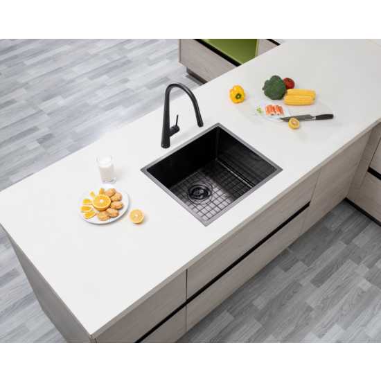 Gun Metal Grey 510x450x230mm 1.2mm Handmade Top/Undermount Single Bowl Kitchen/Laundry Sink - Hera BathwareGun Metal