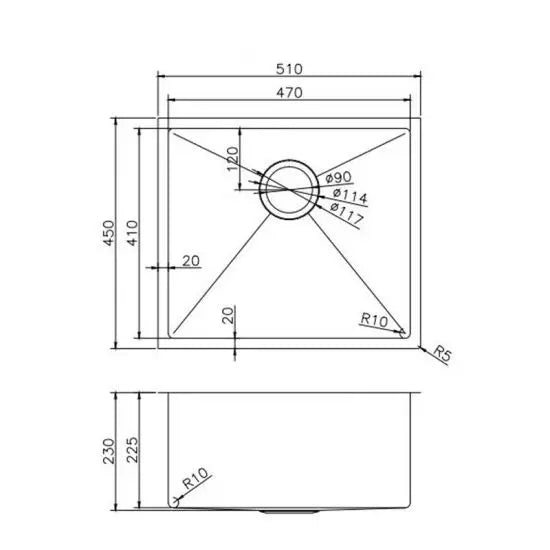 Gun Metal Grey 510x450x230mm 1.2mm Handmade Top/Undermount Single Bowl Kitchen/Laundry Sink - Hera BathwareGun Metal