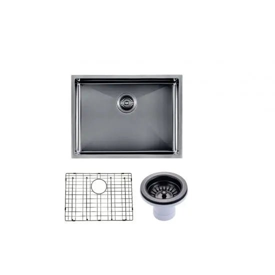 Gun Metal Grey 600x450x230mm 1.2mm Handmade Top/Undermount Single Bowl Kitchen Sink 304 Stainless Steel - Hera BathwareGun Metal