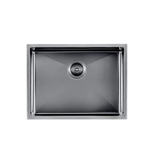 Gun Metal Grey 600x450x300mm 1.2mm Handmade Top/Undermount Single Bowl Kitchen/Laundry Sink - Hera BathwareGun Metal