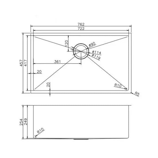 Gun Metal Grey 762x457x254mm 1.2mm Handmade Single Bowl Top/Undermount Kitchen/Laundry Sink - Hera BathwareGun Metal