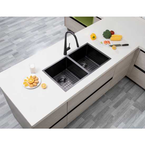 Gun Metal Grey 770x450x215mm 1.2mm Handmade Top/Undermount Double Bowls Kitchen Sink - Hera BathwareGun Metal