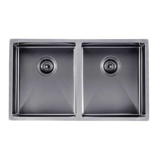 Gun Metal Grey 770x450x215mm 1.2mm Handmade Top/Undermount Double Bowls Kitchen Sink - Hera BathwareGun Metal