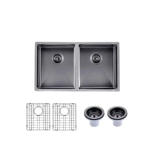 Gun Metal Grey 820x457x230mm 1.2mm Handmade Top/Undermount Double Bowls Kitchen Sink - Hera BathwareGun Metal
