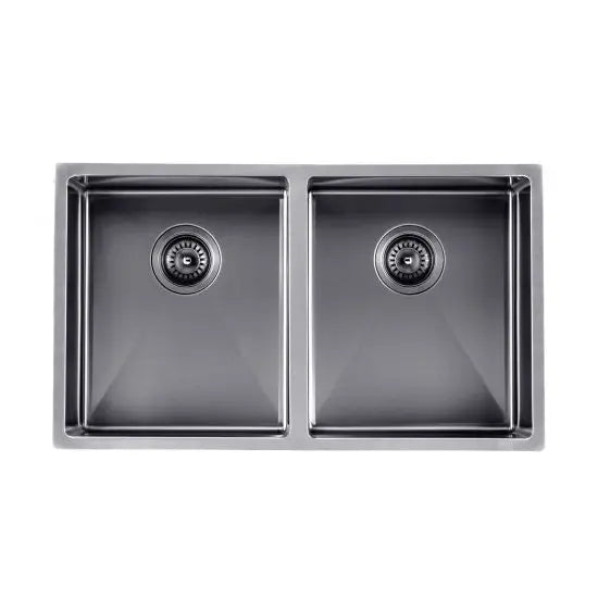 Gun Metal Grey 820x457x230mm 1.2mm Handmade Top/Undermount Double Bowls Kitchen Sink - Hera BathwareGun Metal