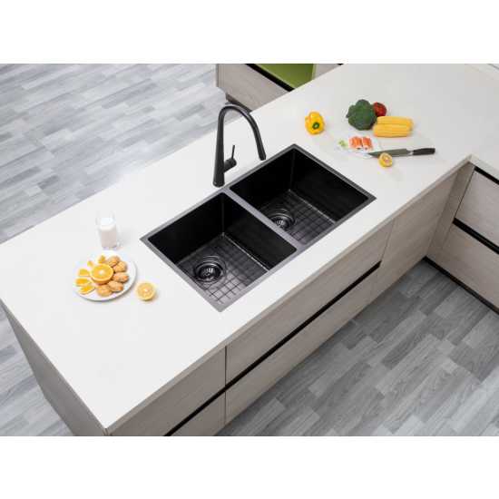 Gun Metal Grey 820x457x230mm 1.2mm Handmade Top/Undermount Double Bowls Kitchen Sink - Hera BathwareGun Metal