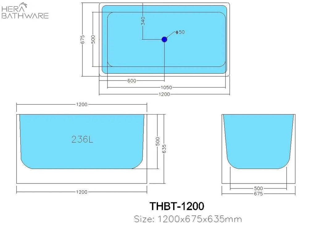 Halo Multifit Bathtub Non Overflow - Hera BathwareGloss White1200mm