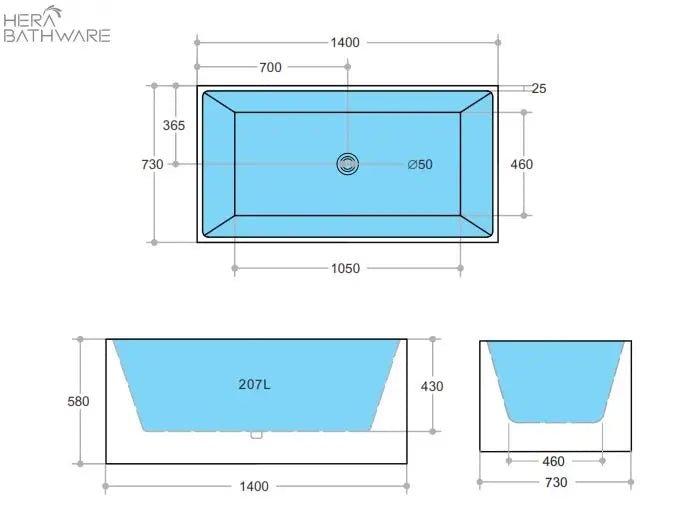 Halo Multifit Bathtub Non Overflow - Hera BathwareGloss White1400mm