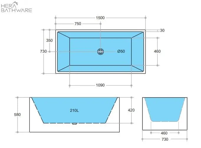 Halo Multifit Bathtub Non Overflow - Hera BathwareGloss White1500mm