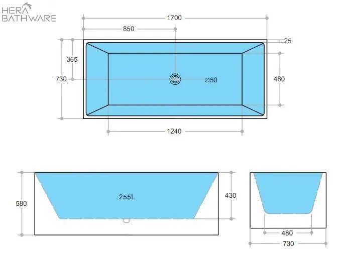 Halo Multifit Bathtub Non Overflow - Hera BathwareGloss White1700mm