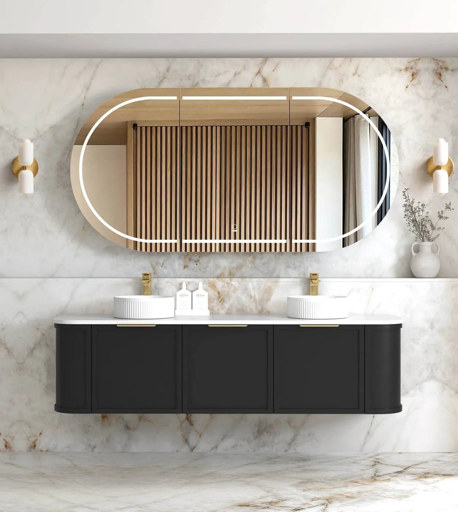 Hampshire 600 - 1800mm Satin Black Wall Hung Vanity - Hera Bathware X Otti BOH1800BST - CA | 1800mmCloudy Carrara Flat Stone Top