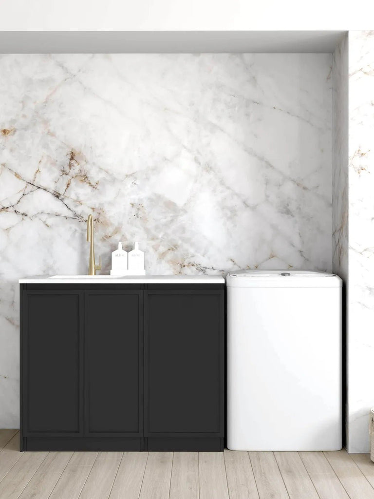 Hampshire Laundry Cabinet with Stone Top and Sink 1060x600x900 - Hera BathwareMatte BlackCilica Free Pure White