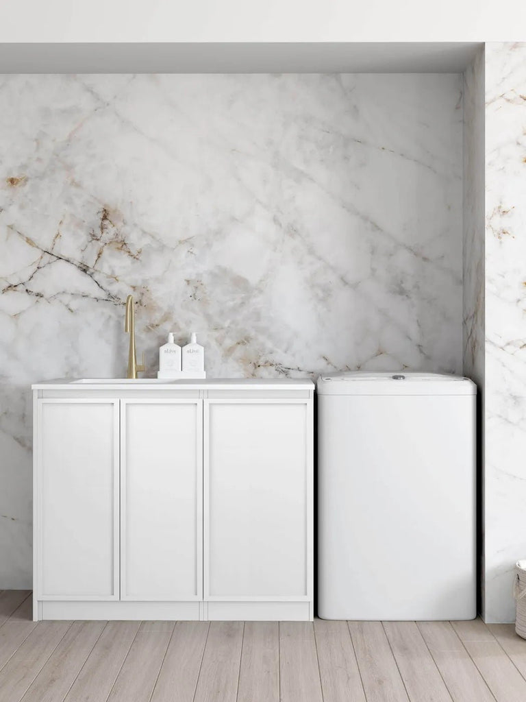 Hampshire Laundry Cabinet with Stone Top and Sink 1060x600x900 - Hera BathwareMatte WhiteCilica Free Pure White