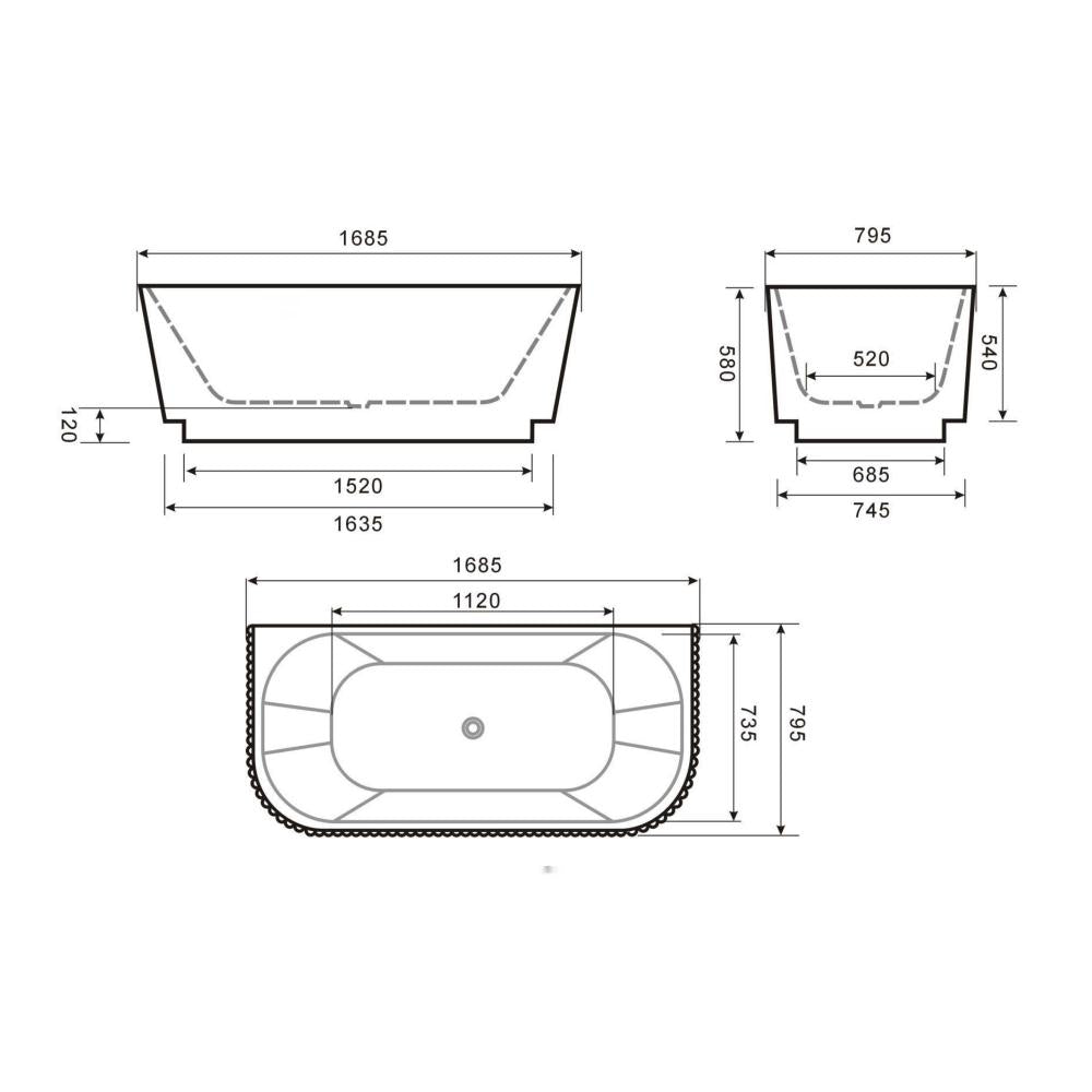 Havana Back To Wall Fluted Bathtub - Hera Bathware1500mmGloss White