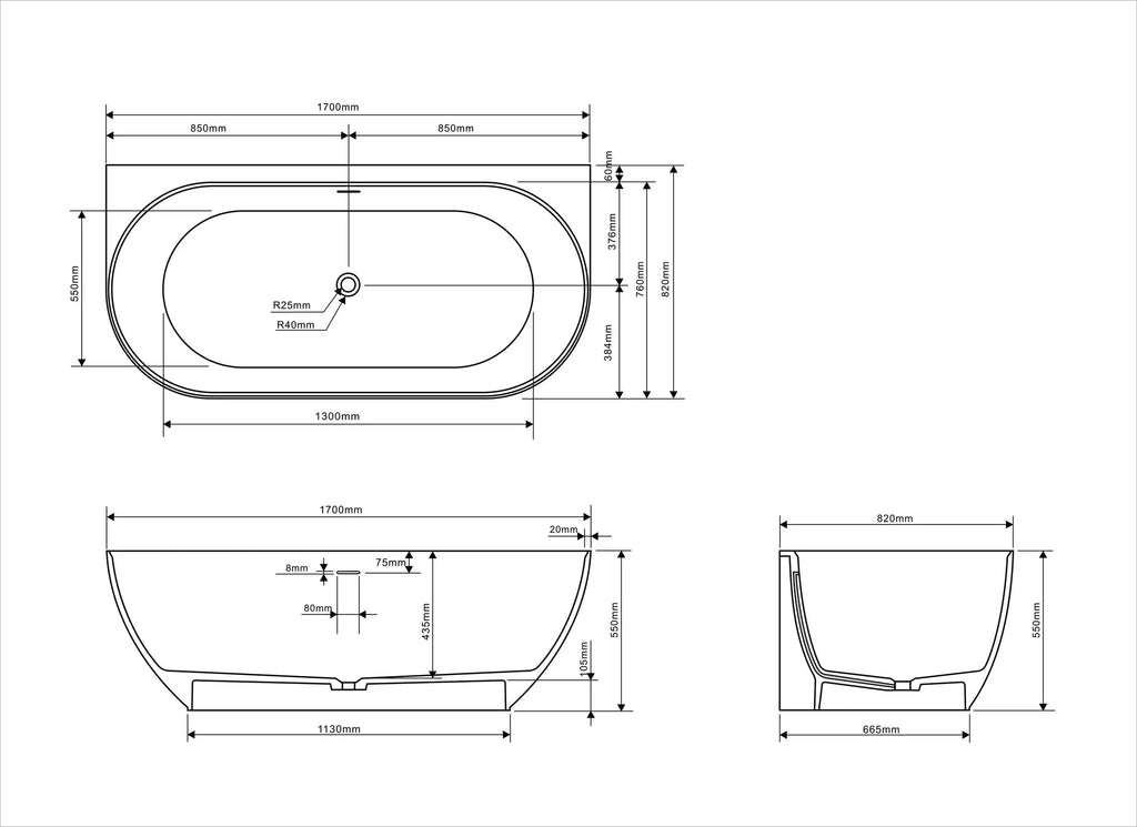 Justina Back - to - Wall Oval Bath 1500/1700mm - Hera Bathware X Toka Lite | 1520mmWhite