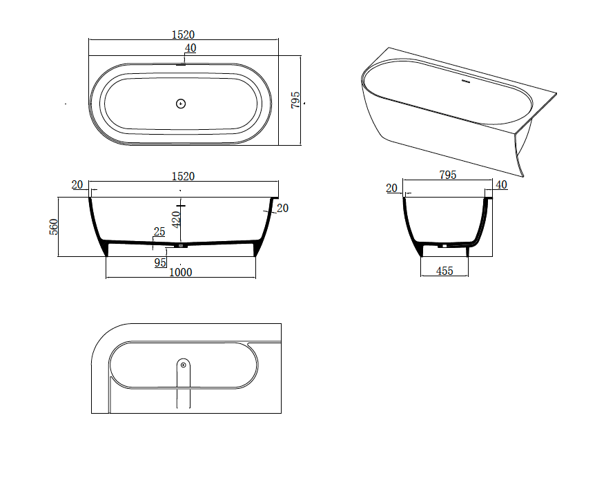 Justina Corner Oval Bath 1520/1750mm | Left/Right Corner - Hera Bathware X Toka Lite | 1520mm Corner to LeftWhite
