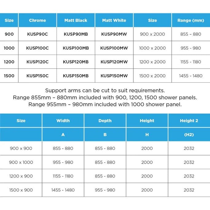 Kubix Shower Walk - in Panel | Oceano - Hera Bathware X Oceano | 900mm (823 - 843)Chrome