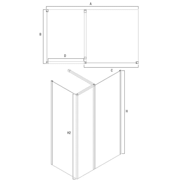 Kubix Shower Walk - in Panel with Kubix Joiner | Oceano - Hera Bathware X Oceano KUSP90C+KUEXTC | 900mm (823 - 843)Chrome Joiner