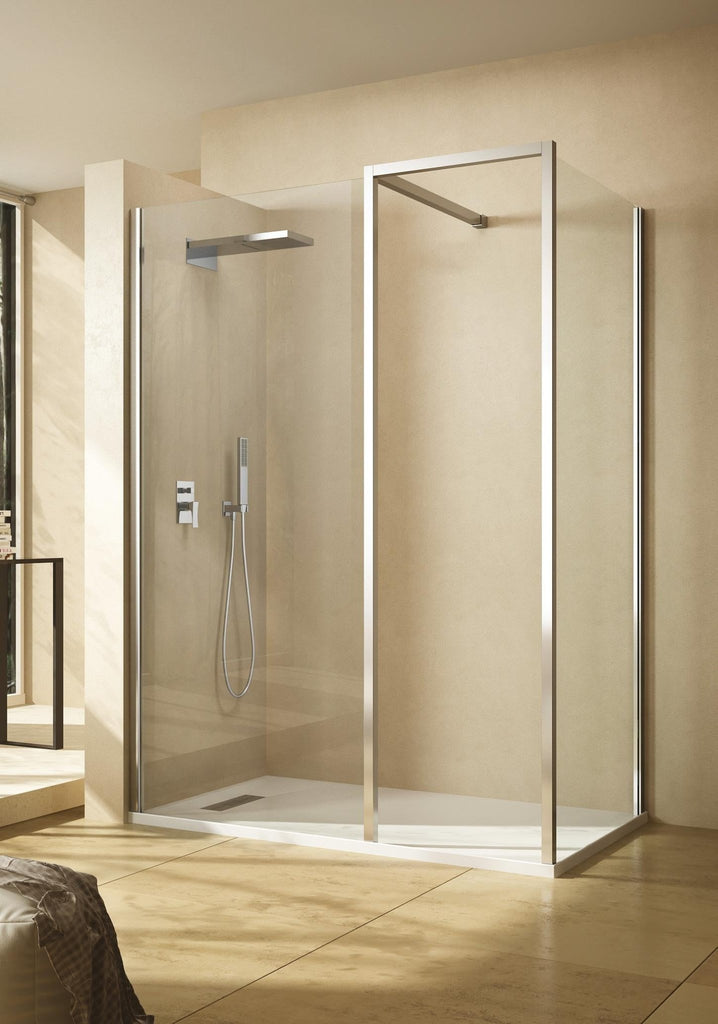 Kubix Shower Walk - in Panel with Kubix Joiner | Oceano - Hera Bathware X Oceano KUSP90C+KUEXTC | 900mm (823 - 843)Chrome Joiner