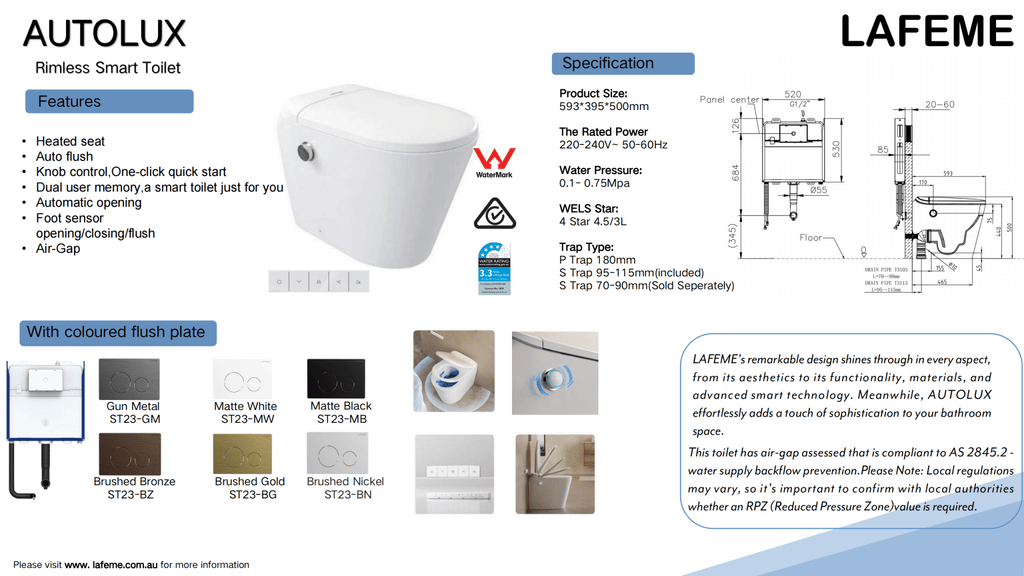 Lafeme AutoLux Inwall Cistern Floor Pan Rimless Smart Toilet ST23 - Hera BathwareMatte Black
