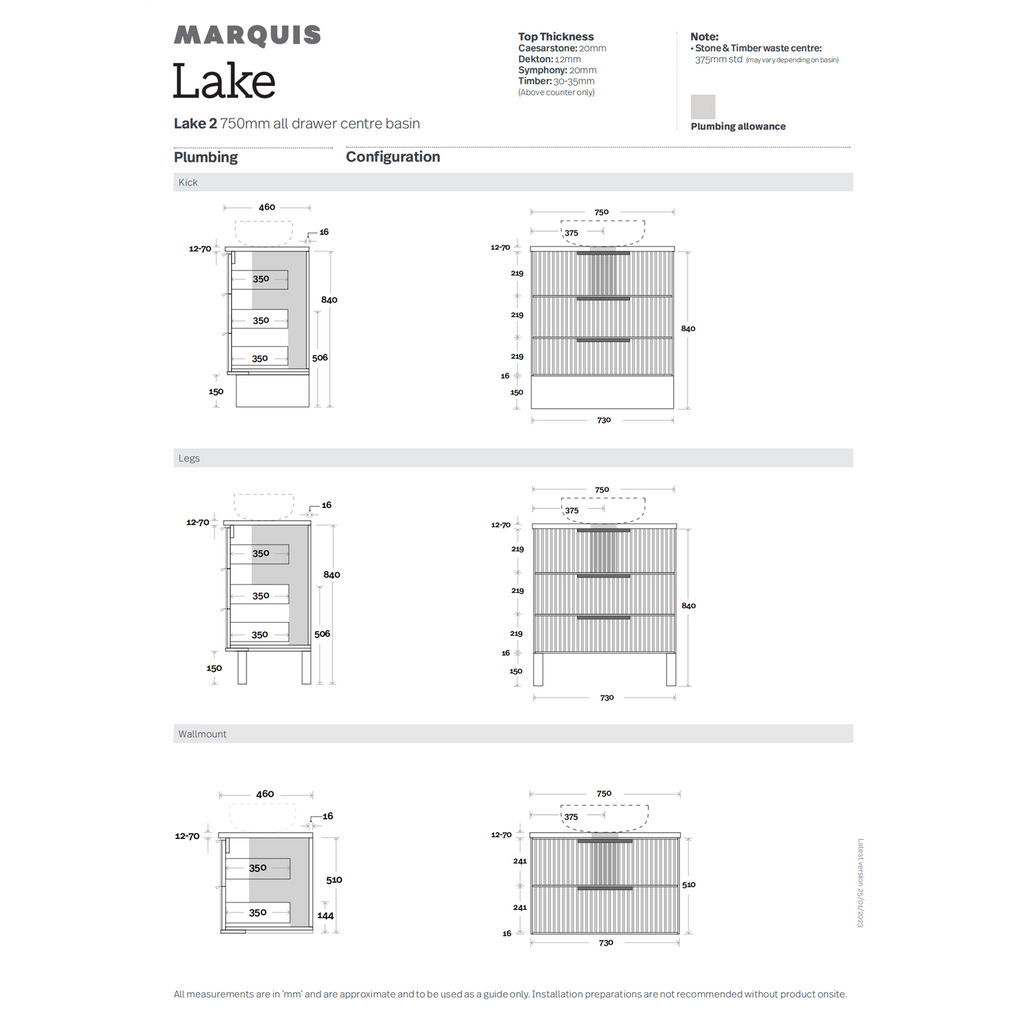 Lake 3 | 900mm Bathroom Free Standing Vanity - Hera BathwareSymphony Top