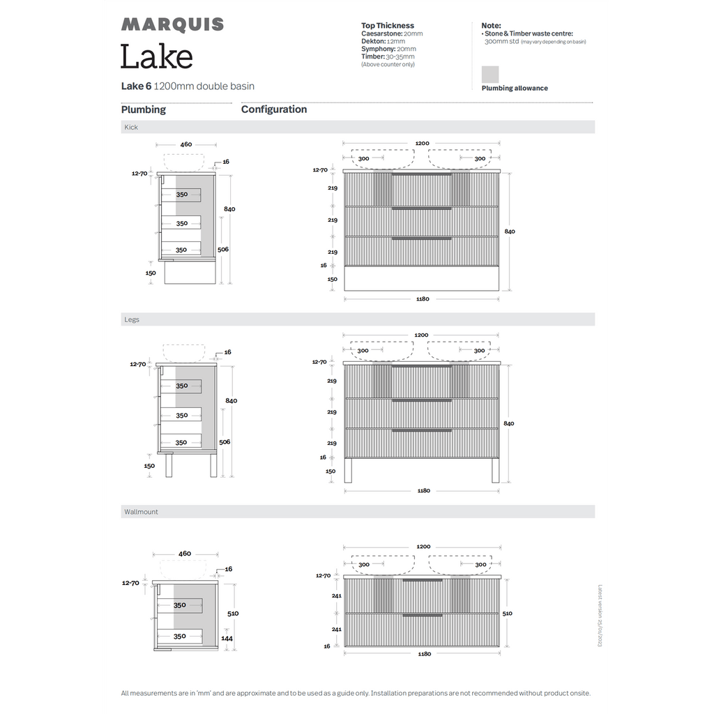 Lake 4/5/6 | 1200mm Bathroom Wall Hung Vanity - Hera BathwareCenter BowlSymphony Top