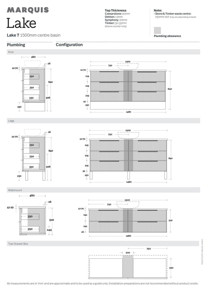 Lake 7/8/9 | 1500mm Bathroom Wall Hung Vanity - Hera BathwareCenter BowlSymphony Top