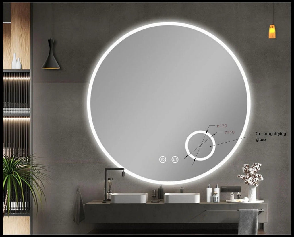LED Round MIrror 600/750/900mm Lighting on the rim - Hera Bathware900mm with Magnifier
