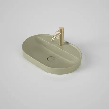 LIANO II 600mm PILL Semi - Insert Basin With Tap Landing (ONE TAP HOLE) | CAROMA - Hera BathwareMatte Green
