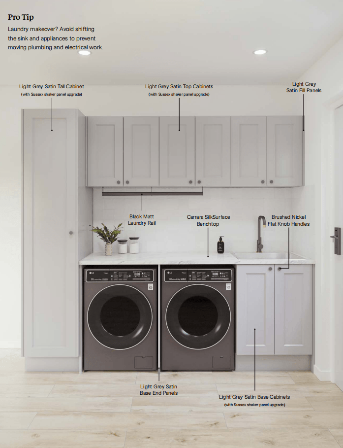Light Grey Satin Cabinets Laundry Bundle - Hera Bathware X Timberline |