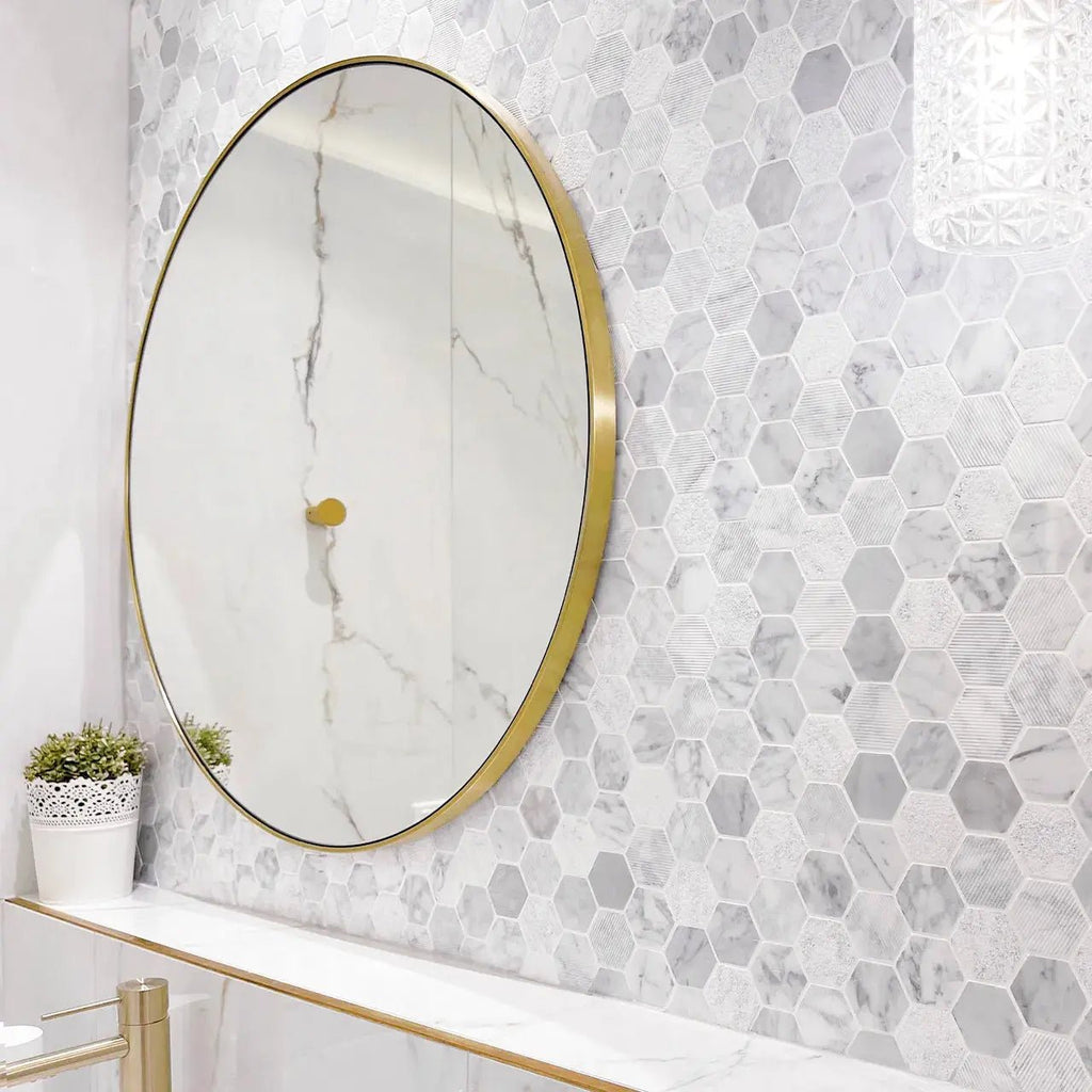 LONDON Metal Framed Mirror 700mm Black/Brushed Gold/White | OTTI - Hera BathwareBrushed Gold
