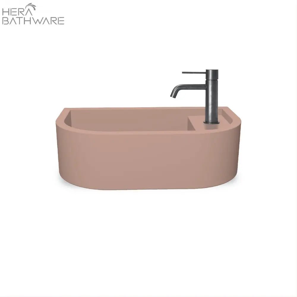 Loop 01 Basin - Overflow - Wall Hung Blush Pink - Hera BathwareNo Tap HoleBlack