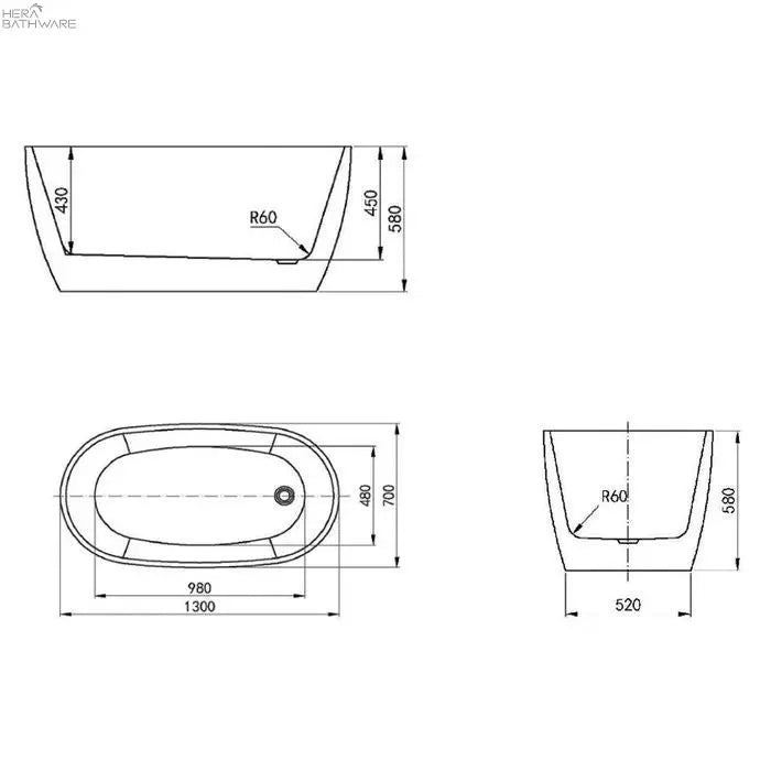 Louis Freestanding Bathtub 1300mm - Hera BathwareGloss White
