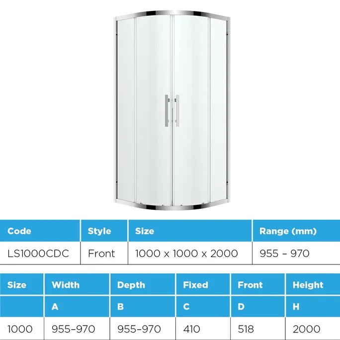 Louve Curved Slider Shower Screen | Oceano - Hera Bathware X Oceano LS900CDC | Chrome900x900mm