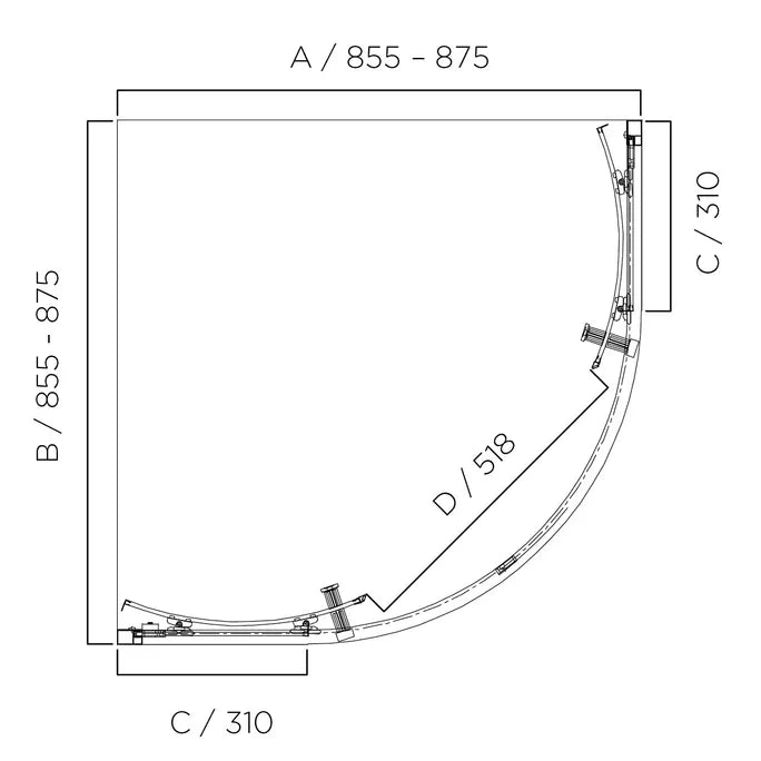 Louve Curved Slider Shower Screen | Oceano - Hera Bathware X Oceano LS900CDC | Chrome900x900mm