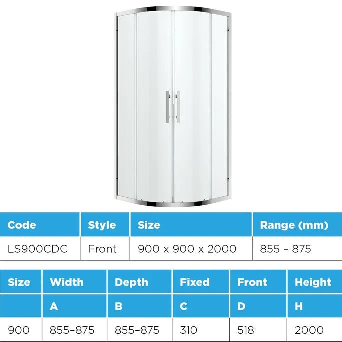 Louve Curved Slider Shower Screen | Oceano - Hera Bathware X Oceano LS900CDC | Chrome900x900mm