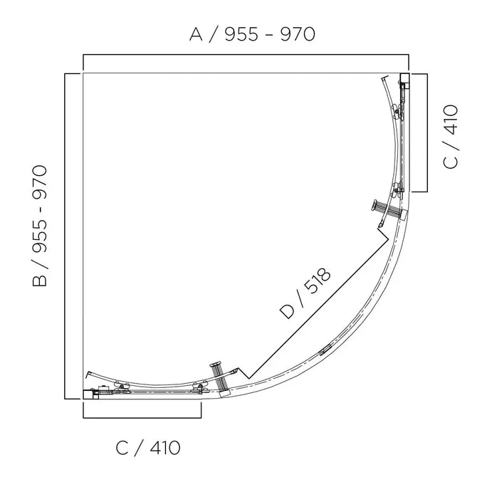 Louve Curved Slider Shower Screen | Oceano - Hera Bathware X Oceano LS900CDC | Chrome900x900mm