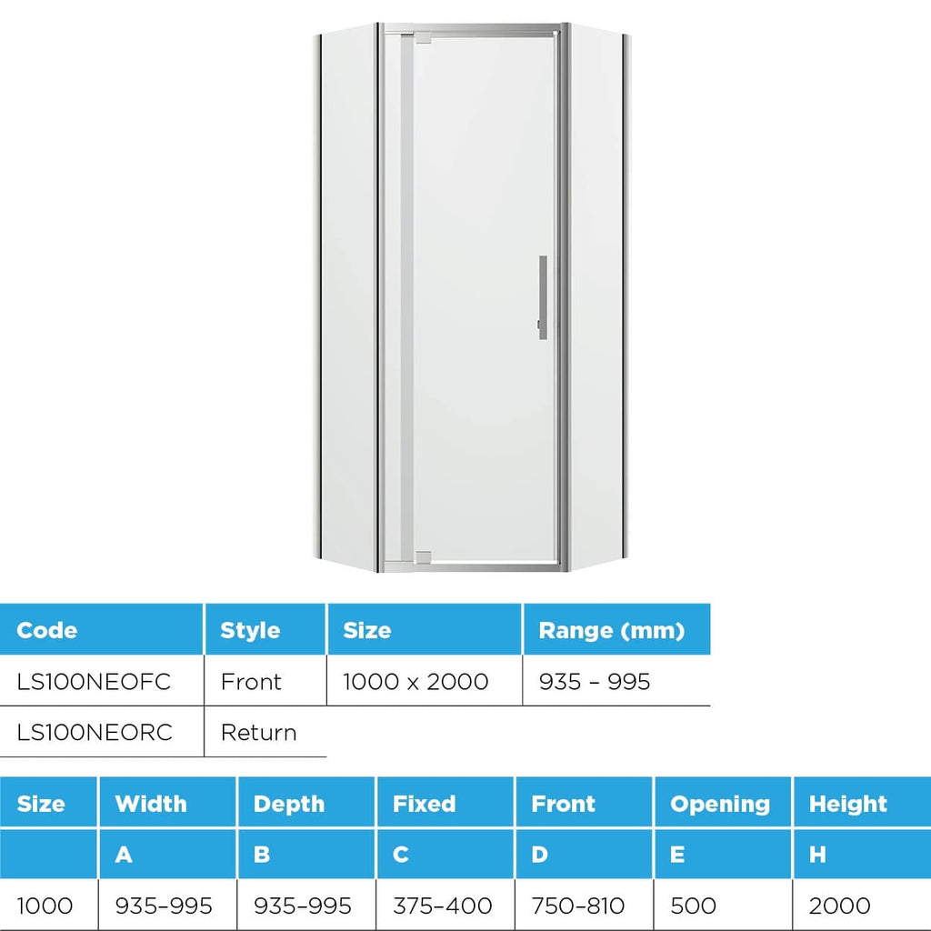 Louve Neo Angle Diamond Pivot Shower Screen | Oceano - Hera Bathware X Oceano LS90NEOFC+LS90NEORC | Chrome900x900mm