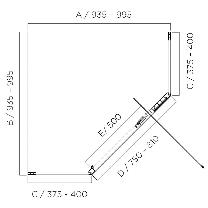 Louve Neo Angle Diamond Pivot Shower Screen | Oceano - Hera Bathware X Oceano LS90NEOFC+LS90NEORC | Chrome900x900mm