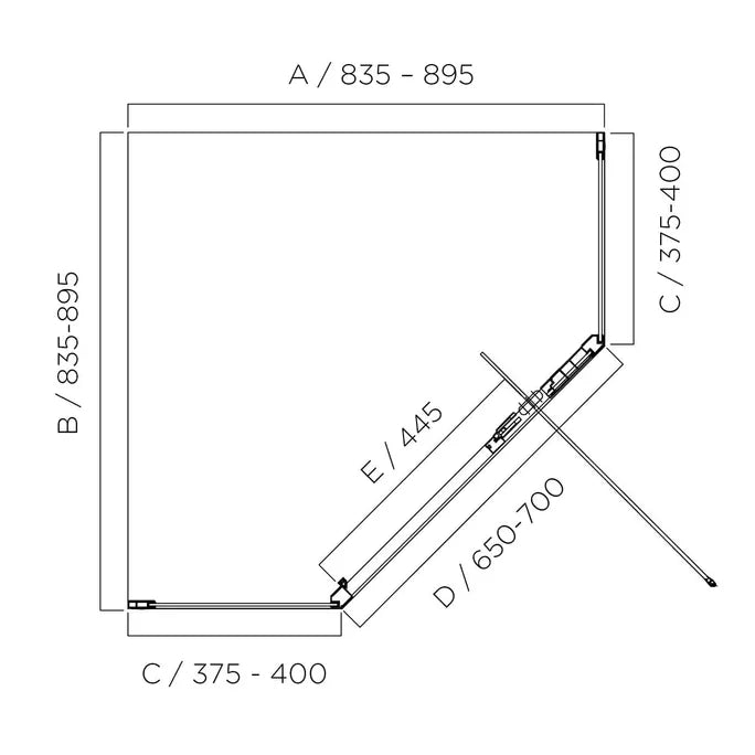 Louve Neo Angle Diamond Pivot Shower Screen | Oceano - Hera Bathware X Oceano LS90NEOFC+LS90NEORC | Chrome900x900mm