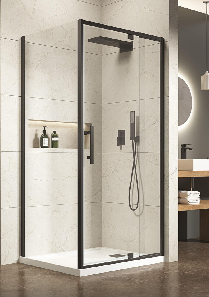 Louve Square Pivot Shower Screen | Oceano - Hera Bathware X Oceano LS82FMB | Matte Black820mm (750 - 810)
