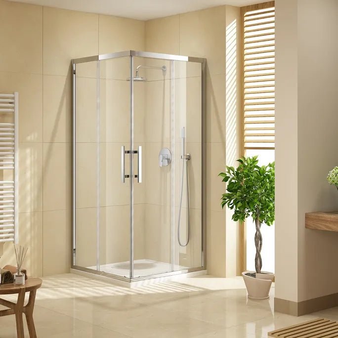 Louve Square Slider Corner Entry Shower screen | Oceano - Hera Bathware X Oceano LS90FSMB+LS90RSMB | Black900x900mm