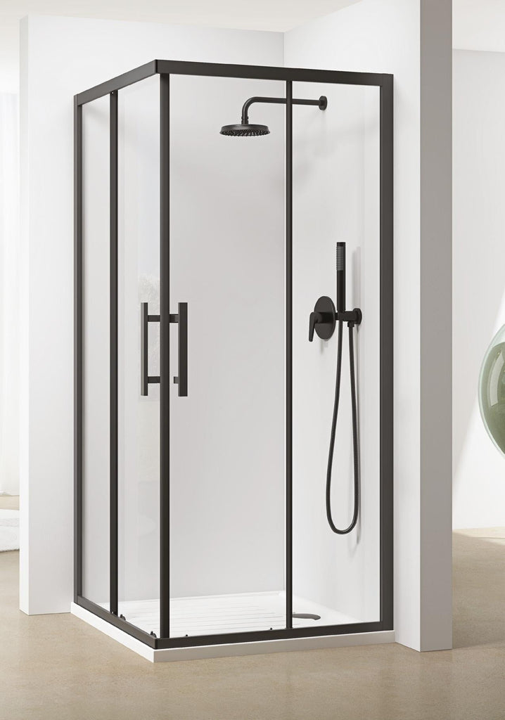 Louve Square Slider Corner Entry Shower screen | Oceano - Hera Bathware X Oceano LS90FSMB+LS90RSMB | Black900x900mm