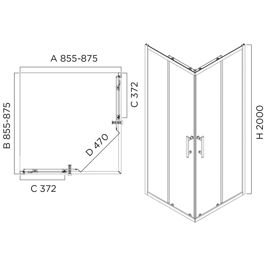 Louve Square Slider Corner Entry Shower screen | Oceano - Hera Bathware X Oceano LS90FSMB+LS90RSMB | Black900x900mm