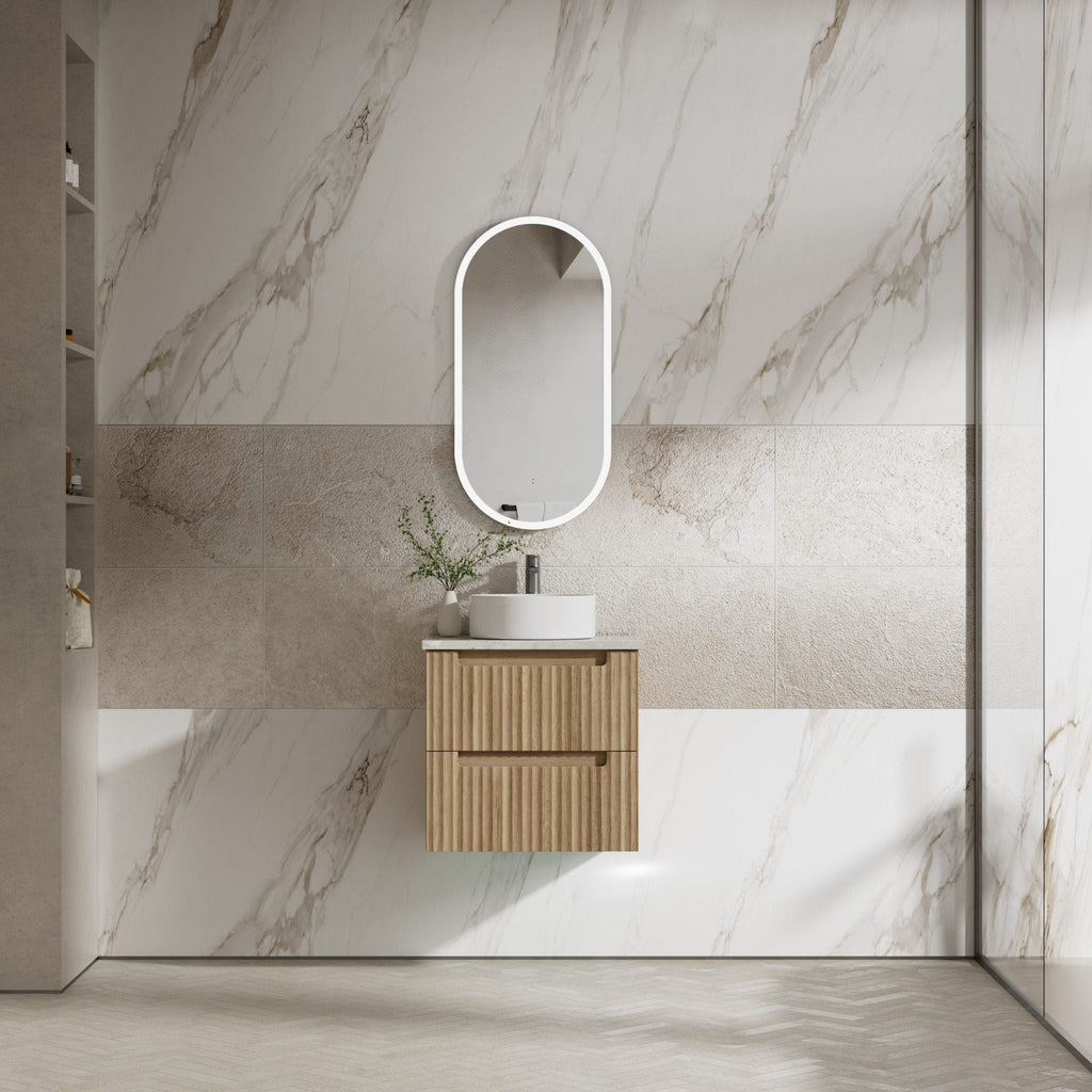 Lovina Tier Wall Hung Vanity 600 - 1800mm | Aulic - Hera Bathware X Aulic CAWH55 - 600 - ST86FT | 600mmCabinet + Alpine Grey Flat Stone Top