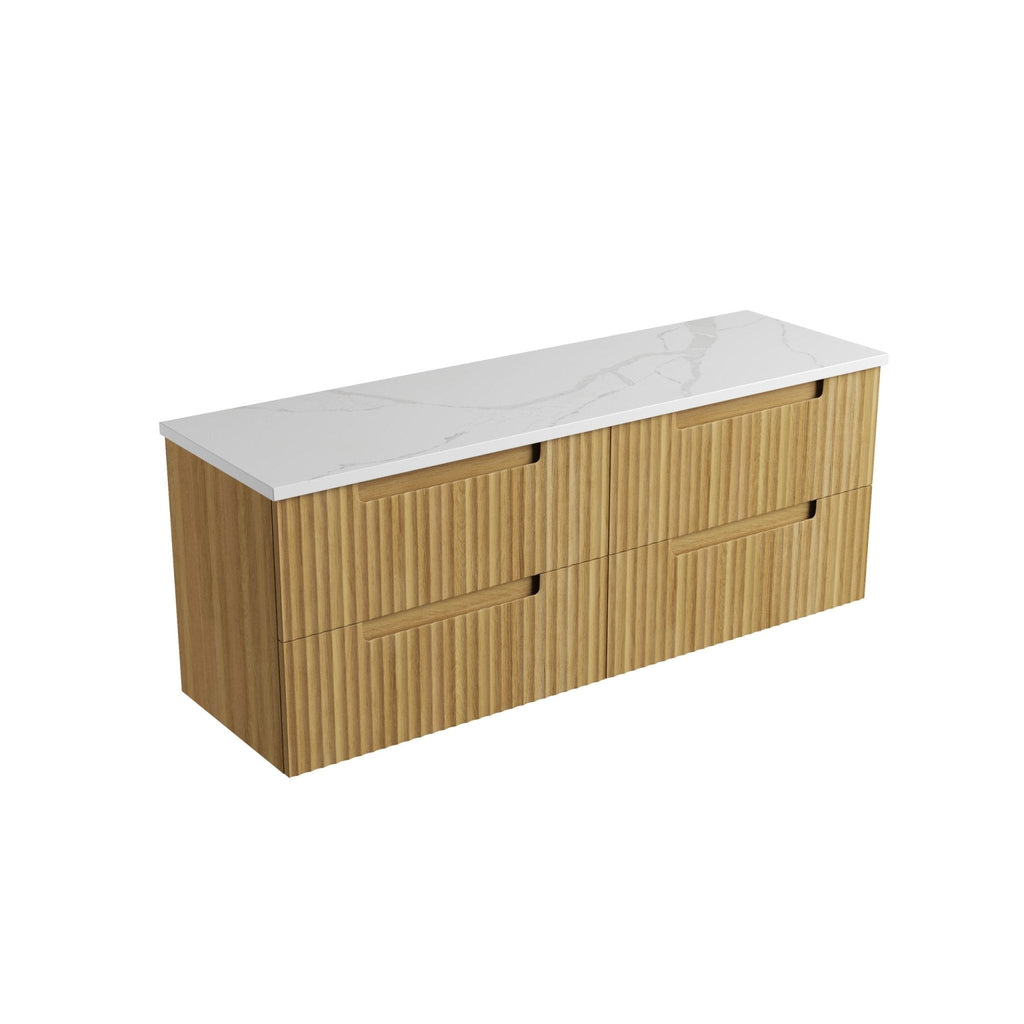 Lovina Tier Wall Hung Vanity 600 - 1800mm | Aulic - Hera Bathware X Aulic CAWH55 - 1500 - ST66FT | 1500mm - DoubleCabinet + Palis White Flat Stone Top