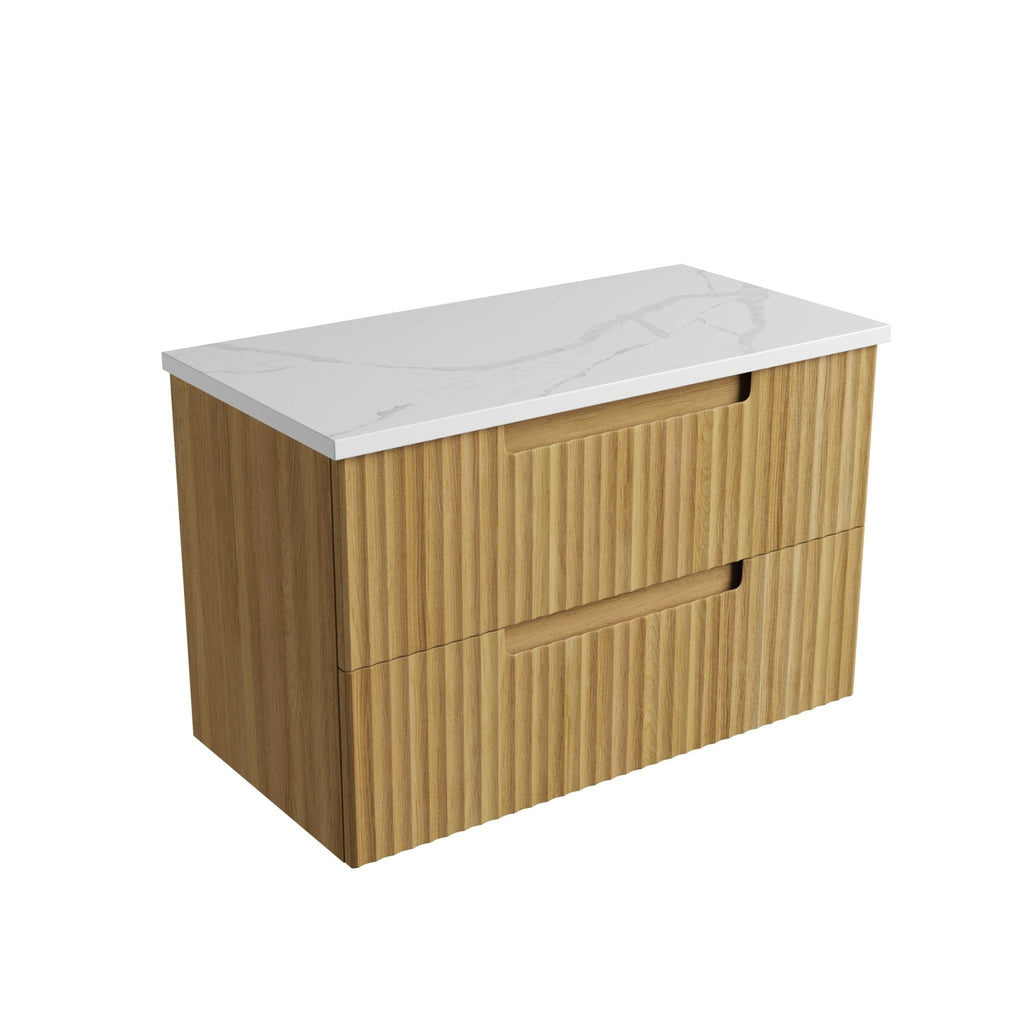 Lovina Tier Wall Hung Vanity 600 - 1800mm | Aulic - Hera Bathware X Aulic CAWH55 - 900 - ST66FT | 900mmCabinet + Palis White Flat Stone Top