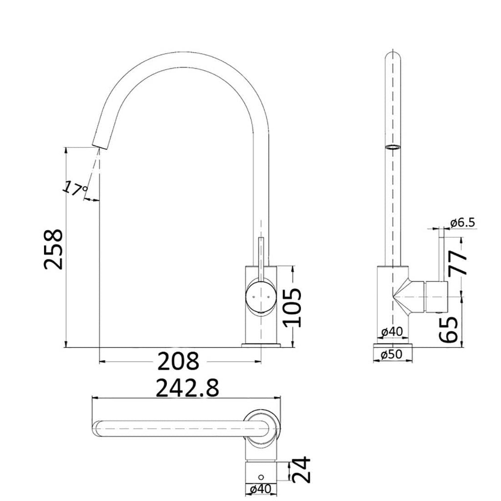 LUNA Kitchen Mixer - Gun Metal - Hera BathwareGun Metal
